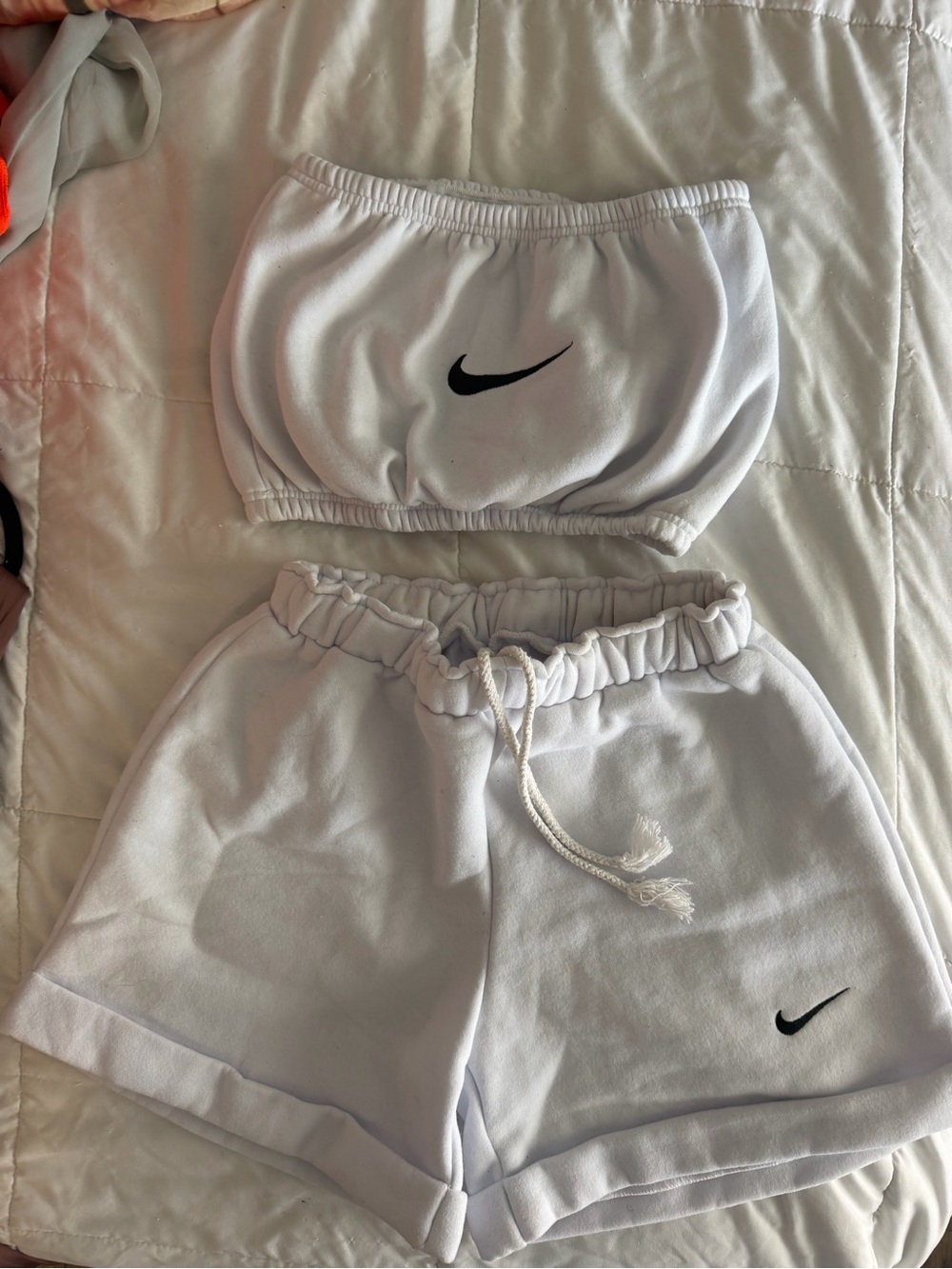 Nike White Black Swoosh Tube Top and Shorts Set